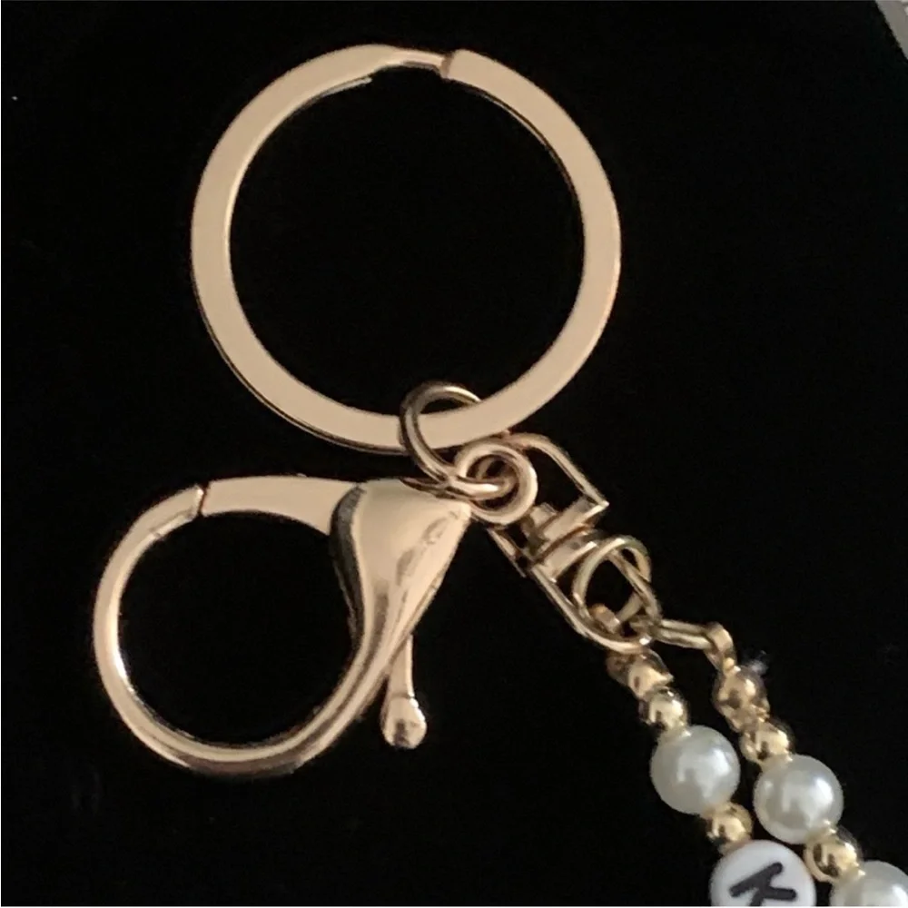 Karma Is A Cat Keychain Pearls Gold Tone Beads Black Cat Gold Tone Keyring